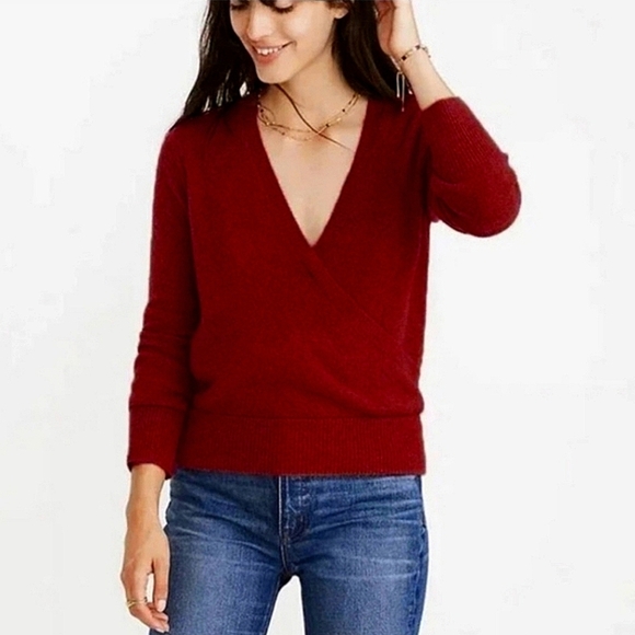 VGUC Madewell Wrap-Front Pullover Sweater in Coziest Yarn Xsmall Heather Scarlet - Picture 1 of 12